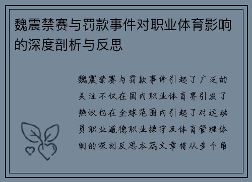 魏震禁赛与罚款事件对职业体育影响的深度剖析与反思